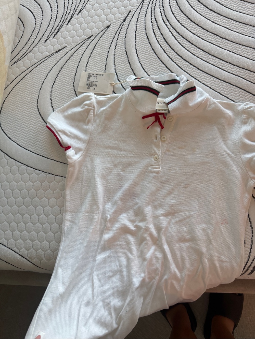 Gucci White Girls' Polo Shirt with Red Trim and Green-Red Collar